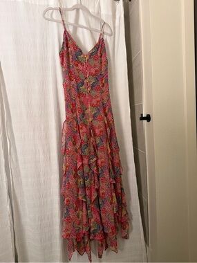 12th Tribe Pink Floral Tiered Spaghetti-Strap Formal Dress